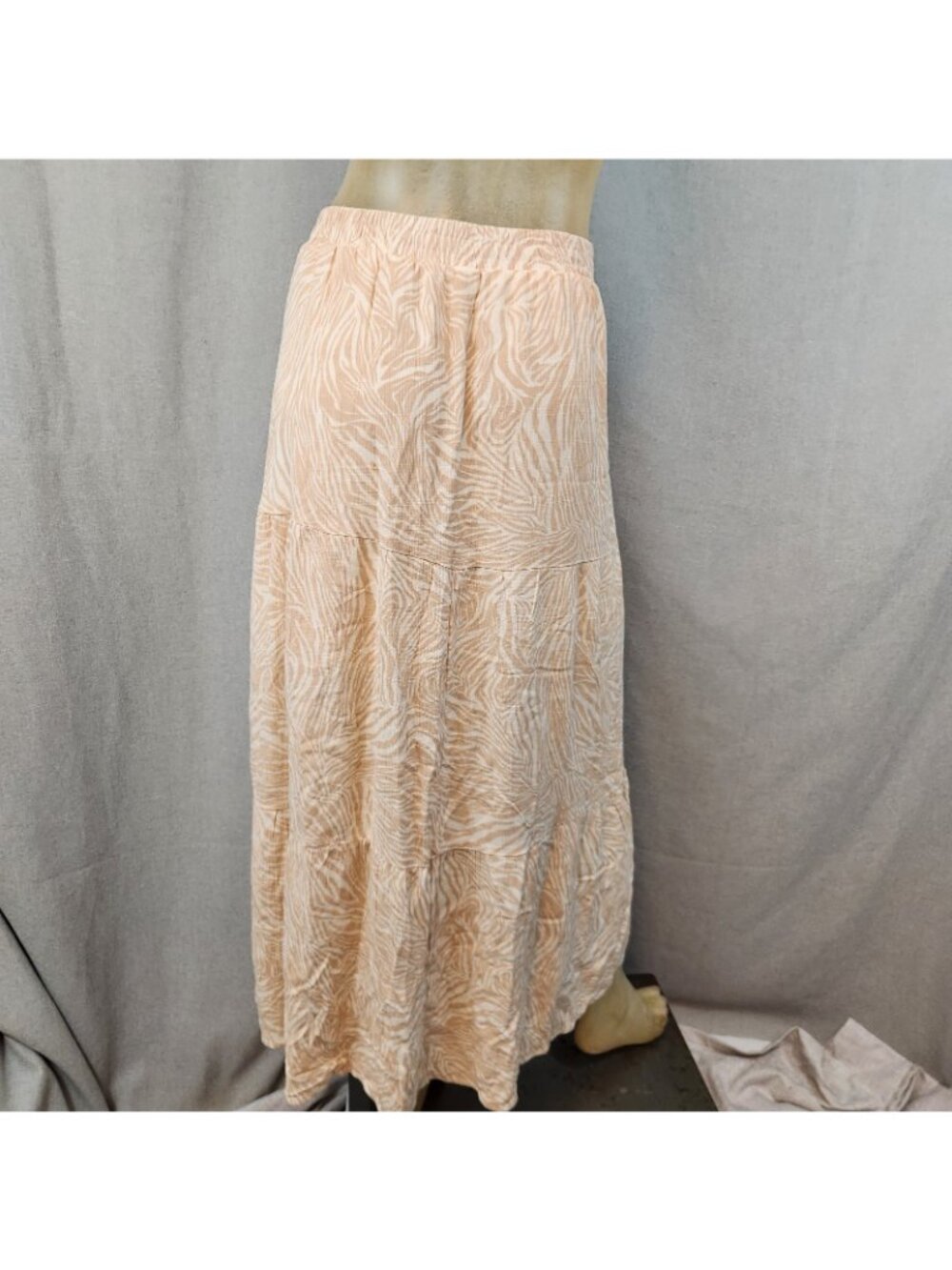 Nine West Beige White Zebra Print Peasant Maxi Skirt w Elastic Waist XL XLARGE - Picture 5 of 7
